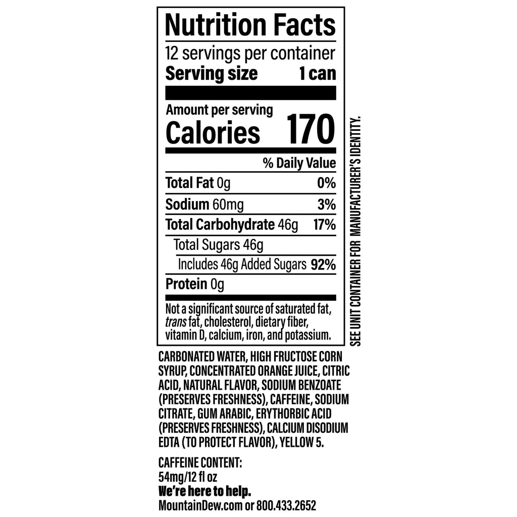 Mountain Dew Citrus Soda, 12 fl oz 24 Pack Cans